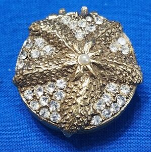 RARE Goldette Rhinestone Faux Pearl Starfish Pill Trinket Box